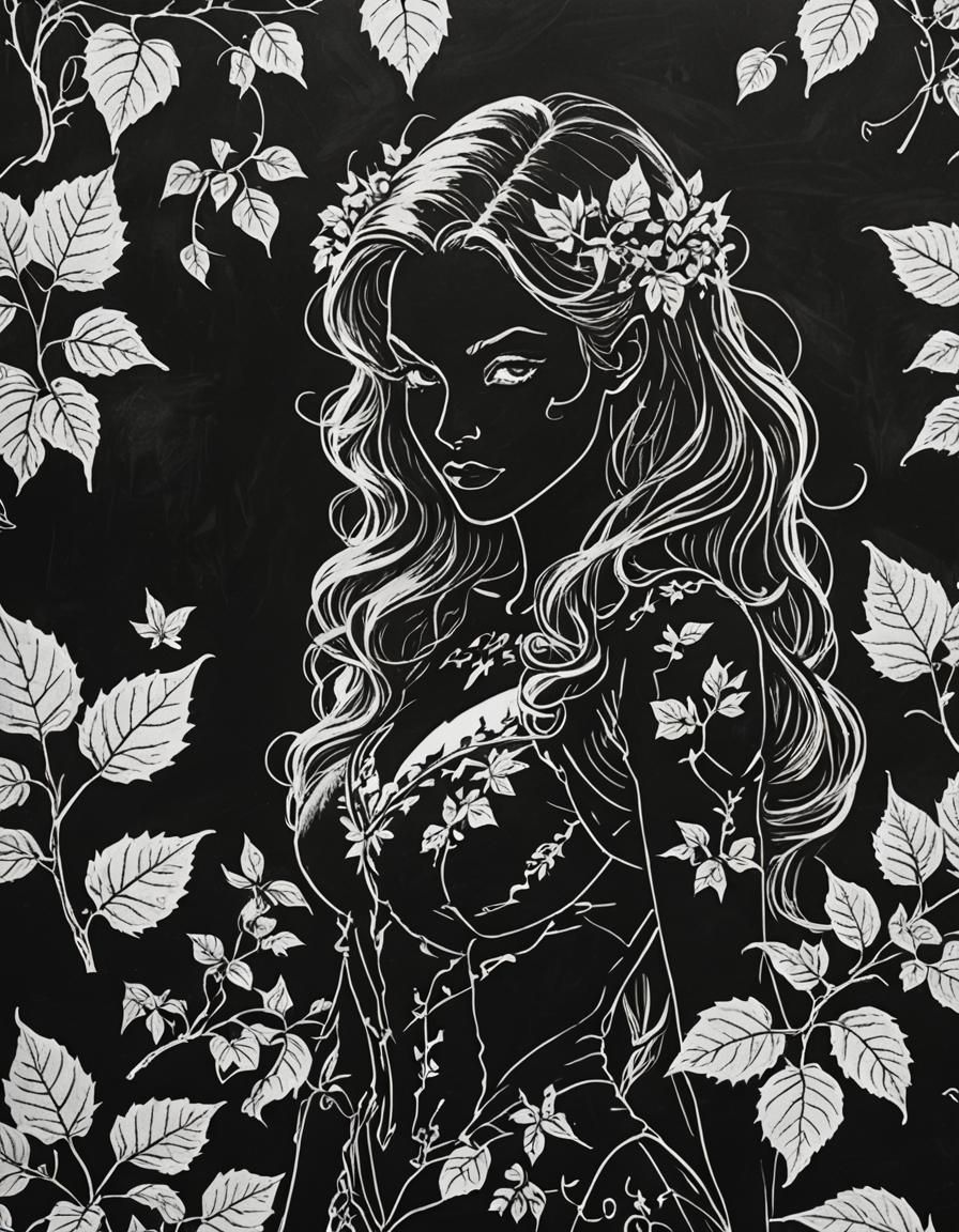 Poison Ivy Silhouette in Chalk on Blackboard