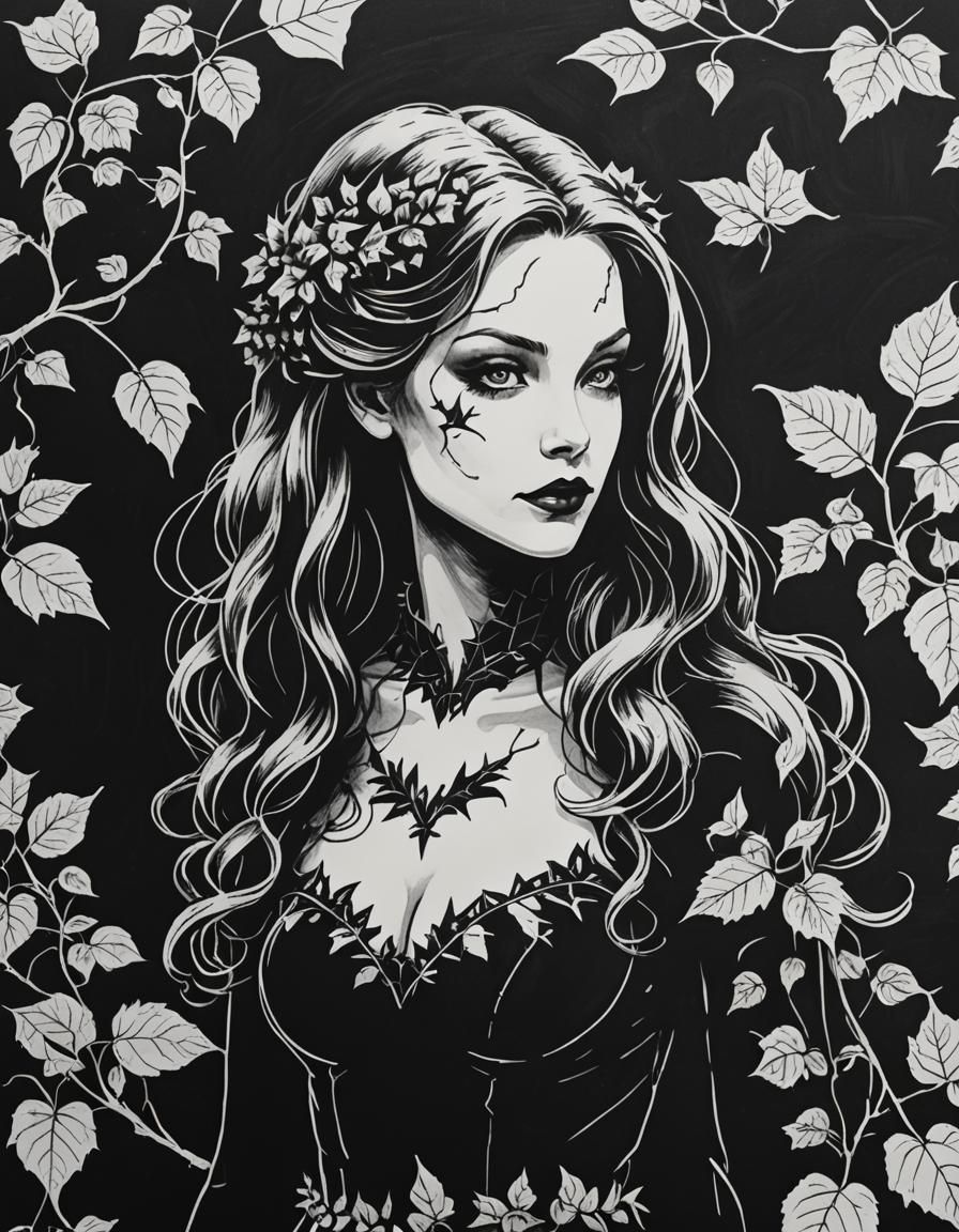 Poison Ivy Silhouette Chalk Art in Gotham