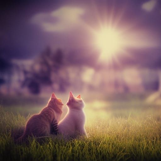 Cats Family Portrait in Natural Bokeh Lighting