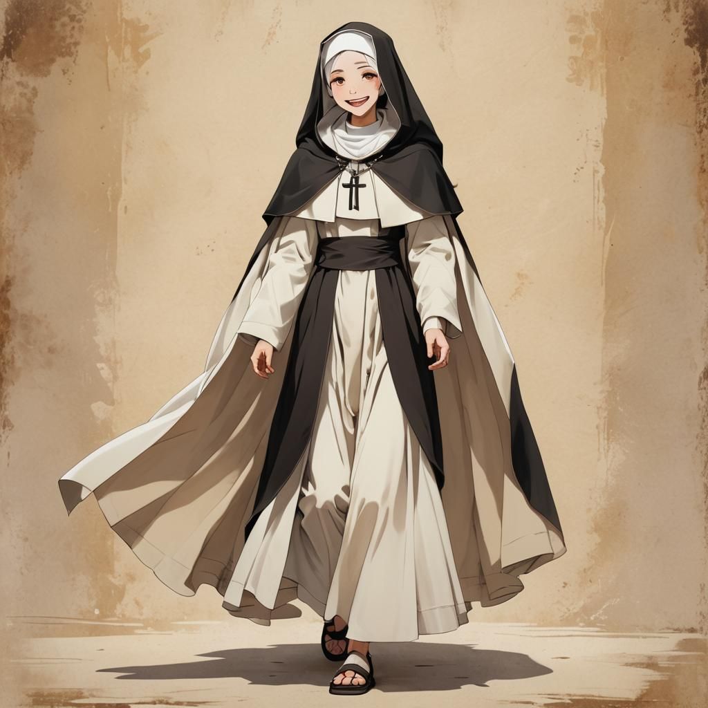 Smiling Carmelite Nun in Anime Style