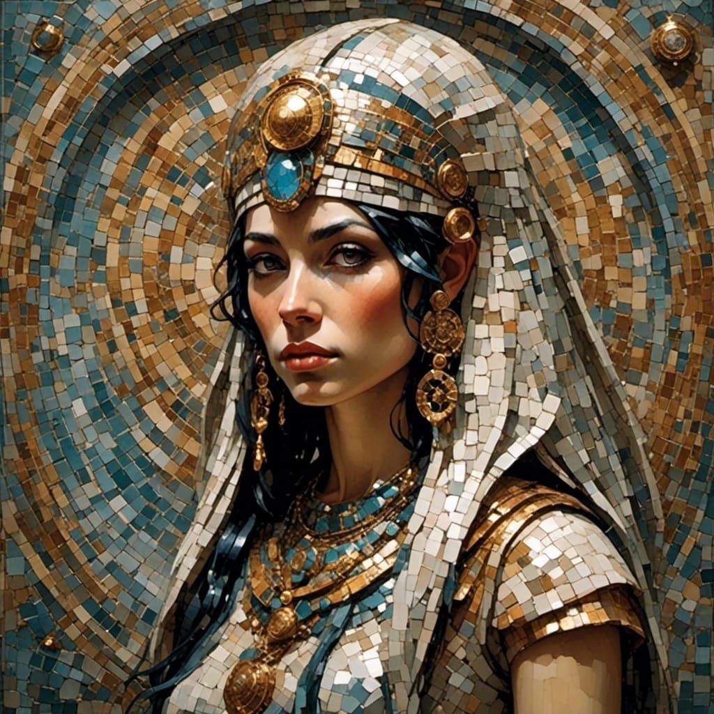 Cleopatra Portrait with Mosaic Circle Effect