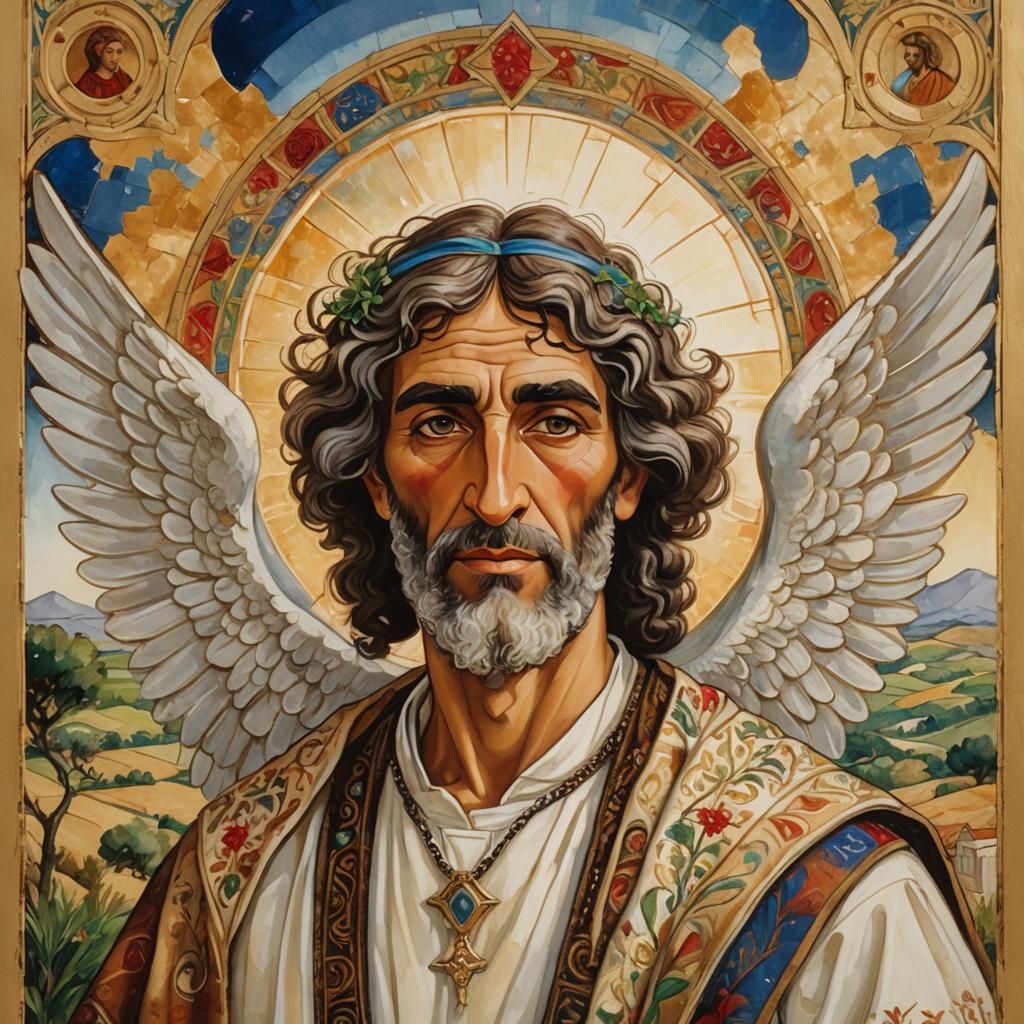 Ageless Hebrew Angel in Israeli Landscape, Chagall Style