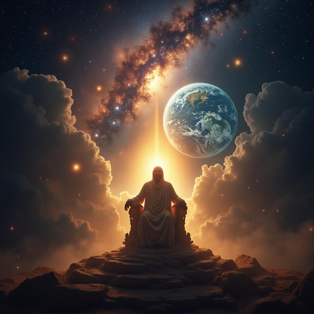 God on Celestial Throne Gazing at Earth