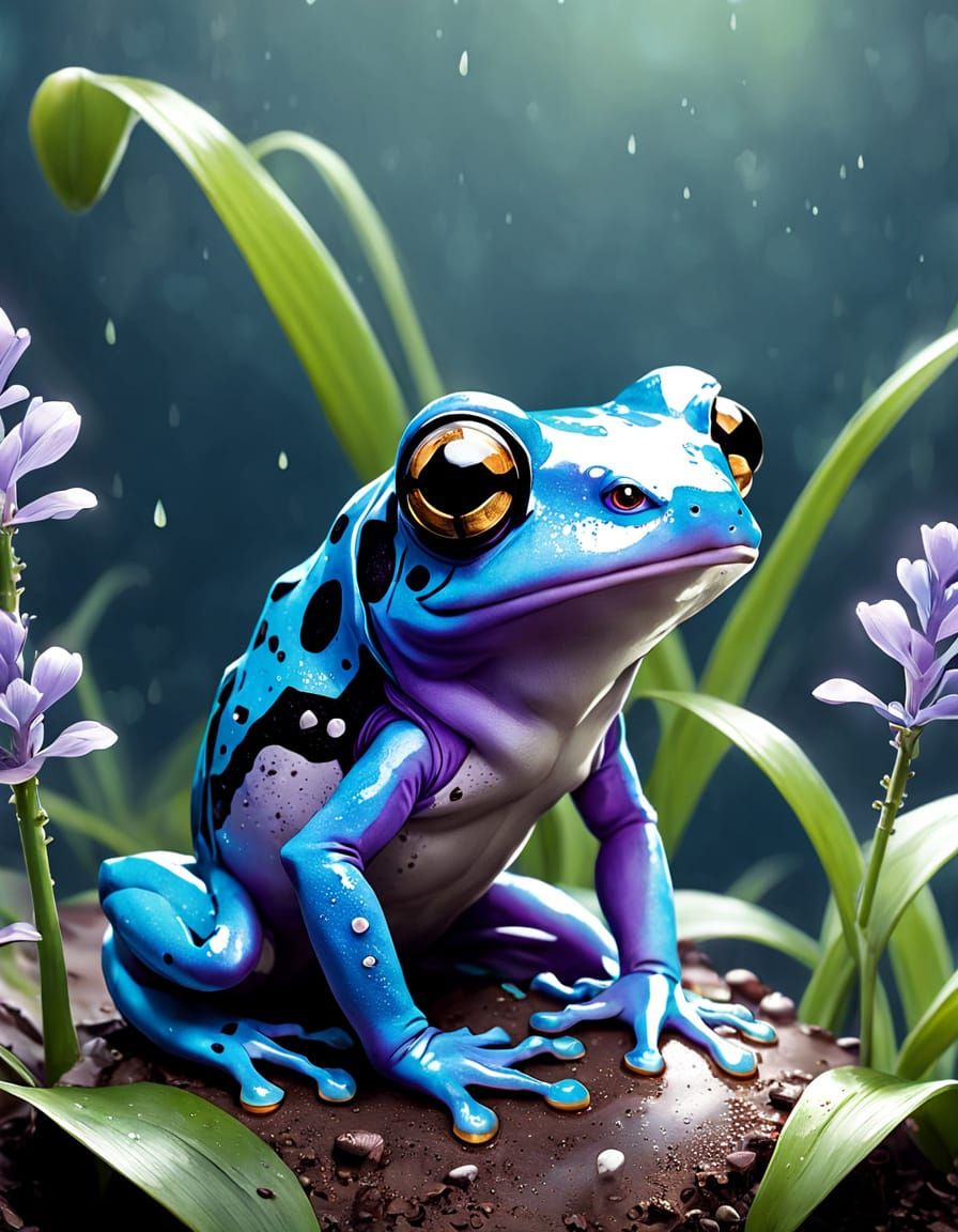 Charming Baby Blue Dart Frog in Lavender Attire