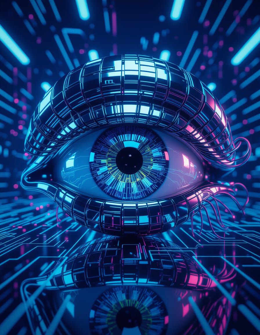 Futuristic Human Eye with Fiber Optics and Microchips