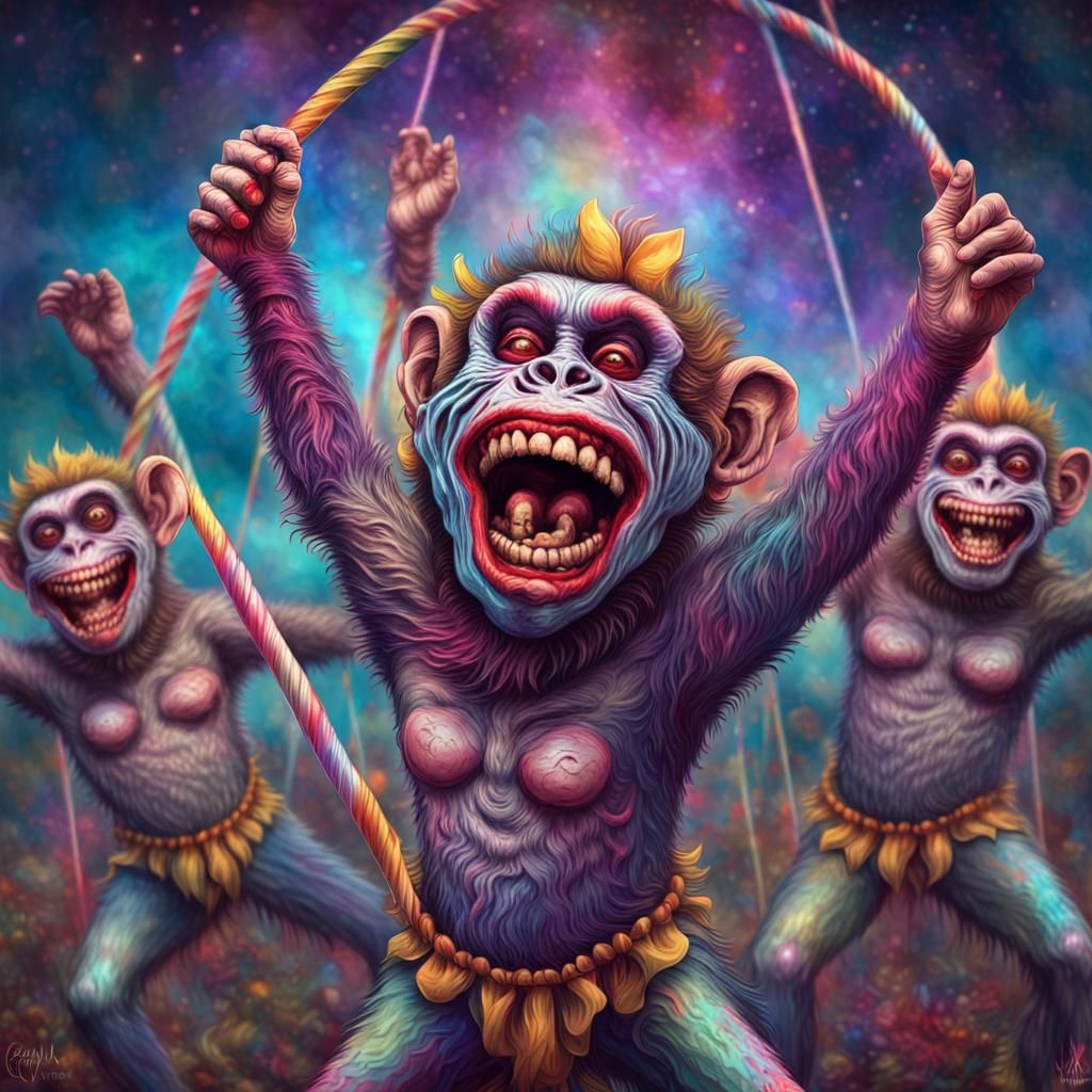 Zombie Monkey Clowns Dancing in Astral Illustration