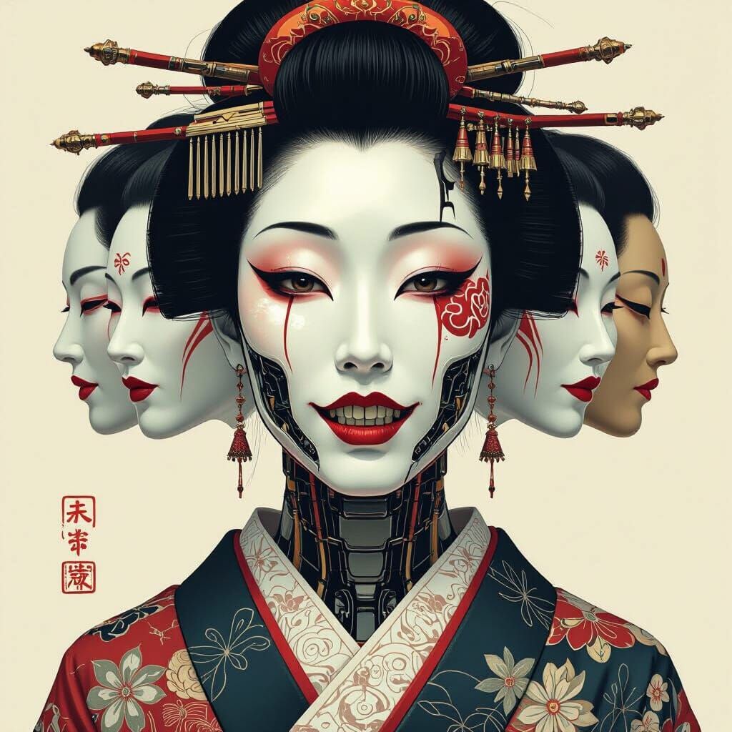 Biomechanical Courtesan in Zero Gravity: Asian Art Styles