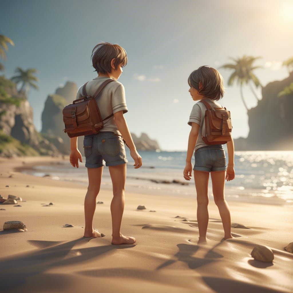 Kids Playing at the Beach in 3D Game Style