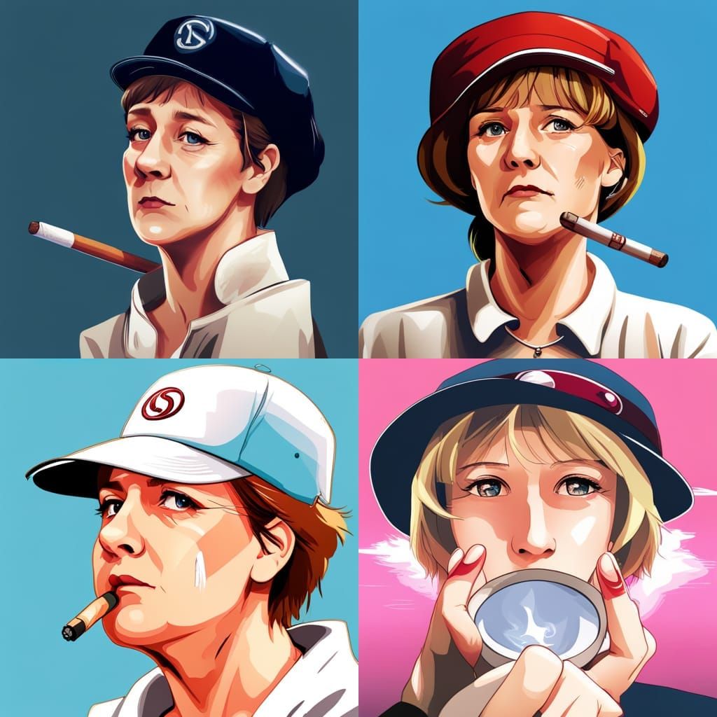 Angela Merkel as Anime Character with Cigarette