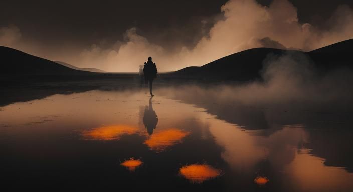 Smoky Figure in Dreamlike Surrealist Setting