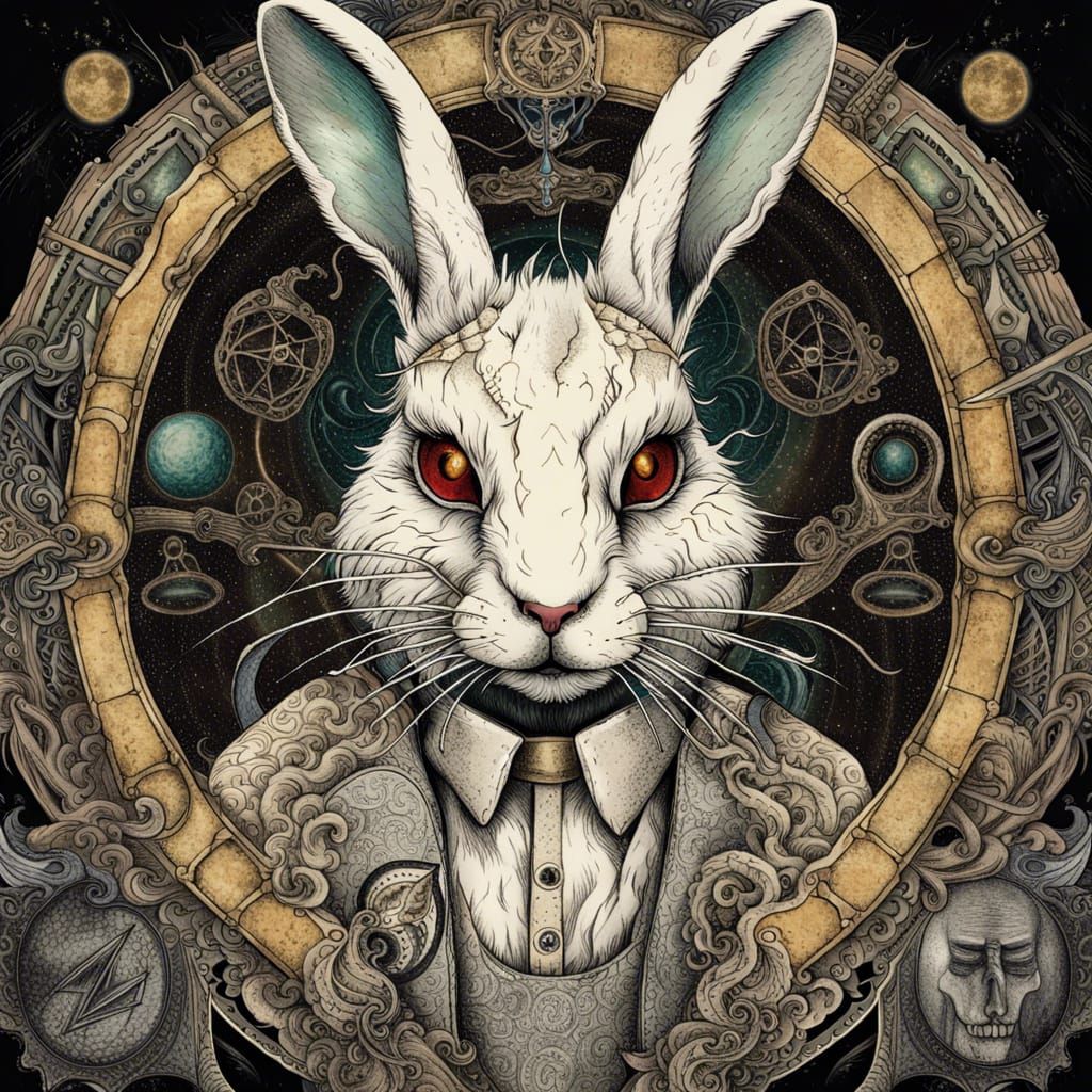 Esoteric White Rabbit in Occult Illustration