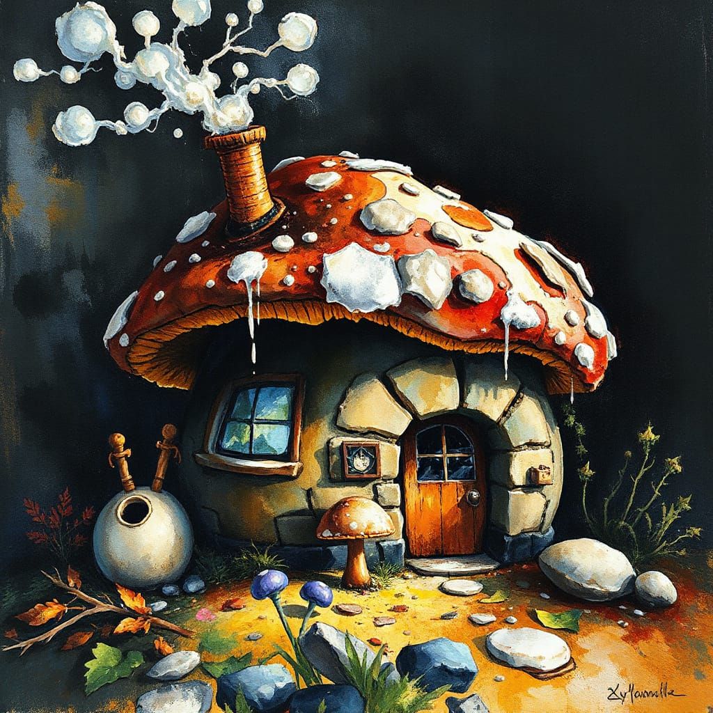 Mushroom Abode in Vibrant Expressionist Style
