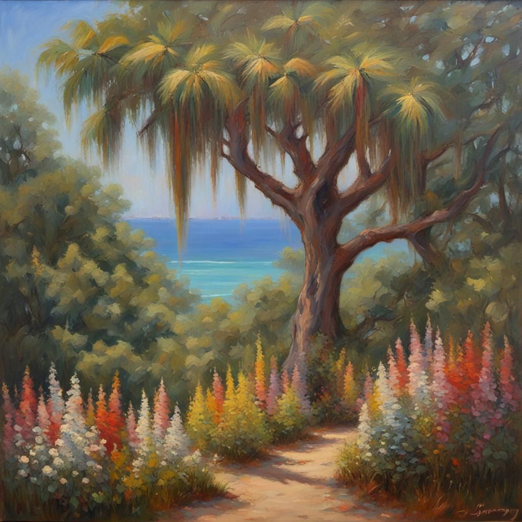 Paradise Trees and Flowers: Oil Painting