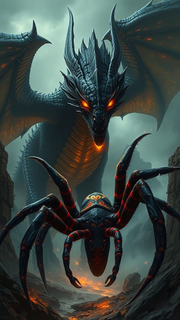 Ancient Mountain Monarchs Confrontation in Dark Fantasy Styl...