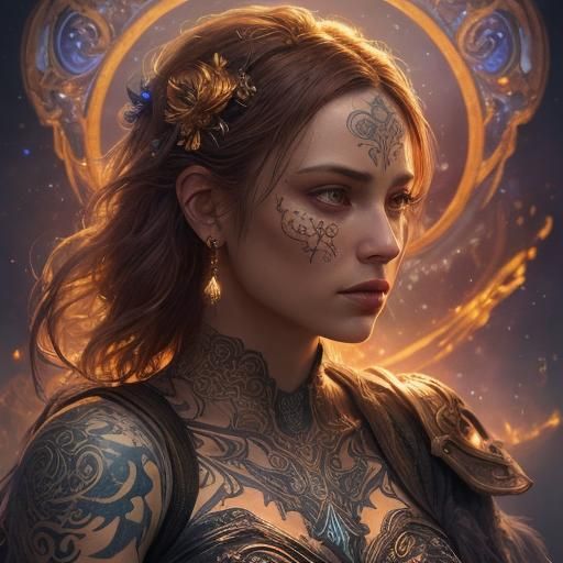 Mystical Woman with Glowing Tattoos in Pixarian Style