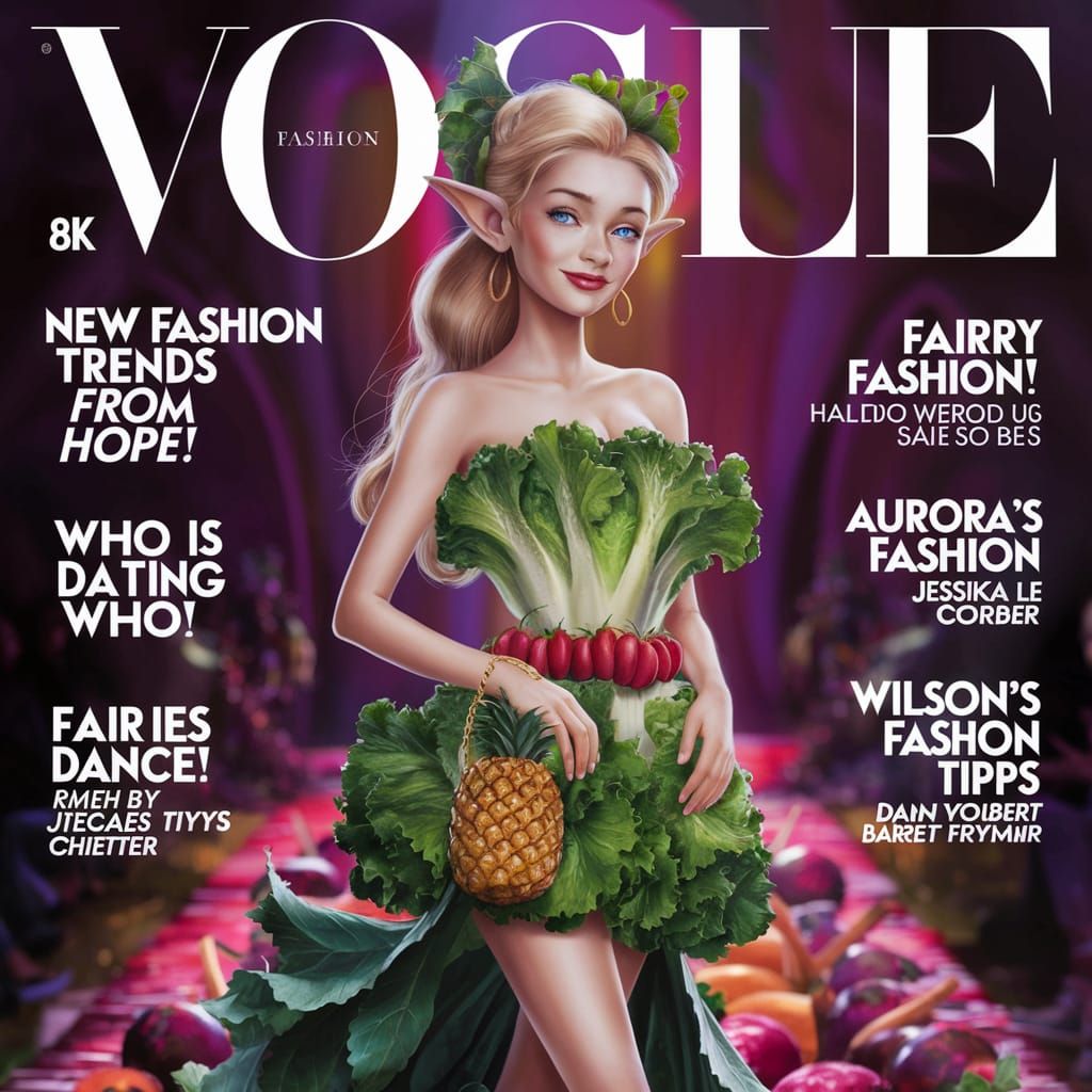 Elegant Elf Graces Vogue Cover in Lettuce Dress