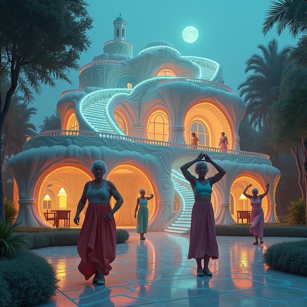 Ethereal House: Elderly People Exercising in Dreamlike Setti...