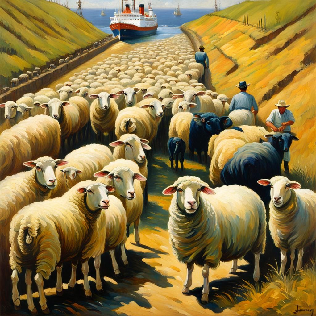 Sheep in Landscape, Oil Painting Style