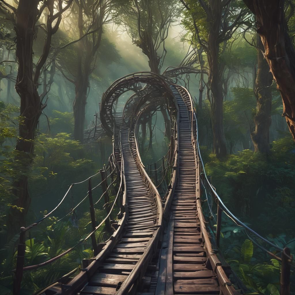Mystical Forest Rollercoaster in Fantasy Concept Art