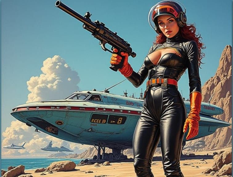 Futuristic Pin-Up Girl in Retro Space Suit