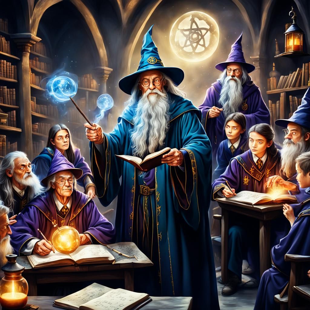 Old Wizard Teaching Young Wizards Magic