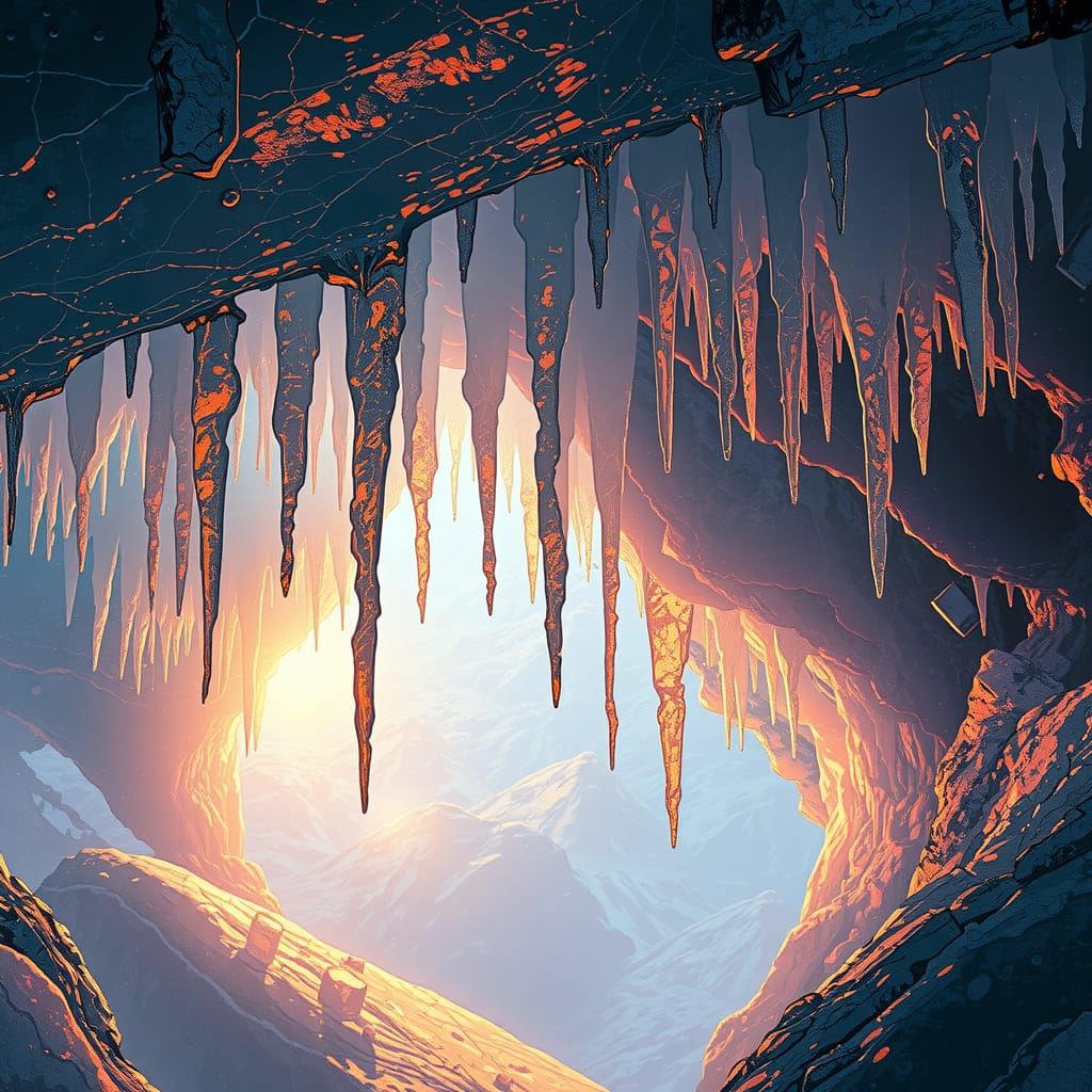 Mystical Ice Cave Shards in Fantasy Concept Art Style