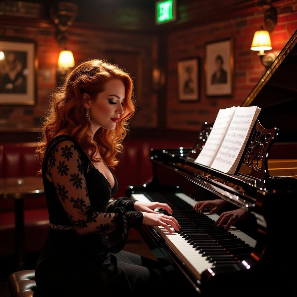 Piano Player in a Dark Speakeasy