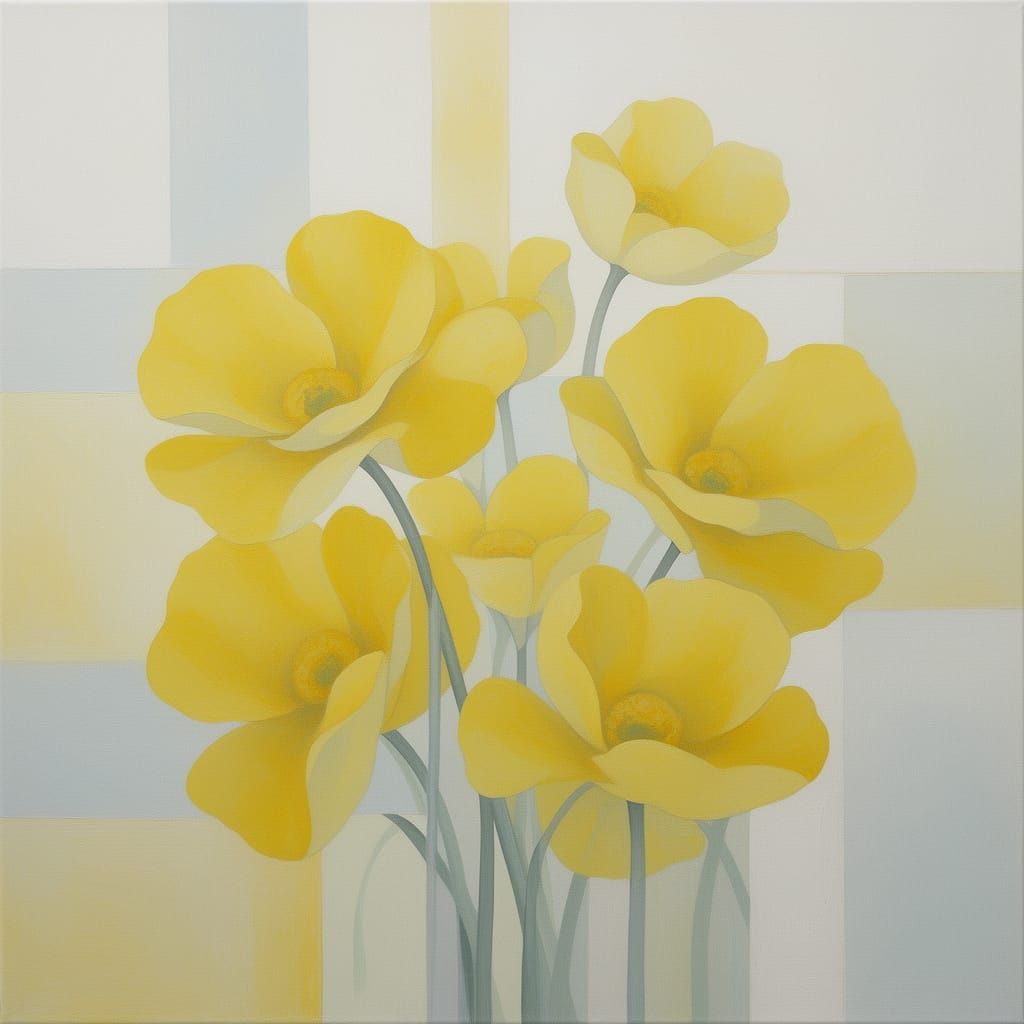 Serene Yellow Floral Abstract Painting