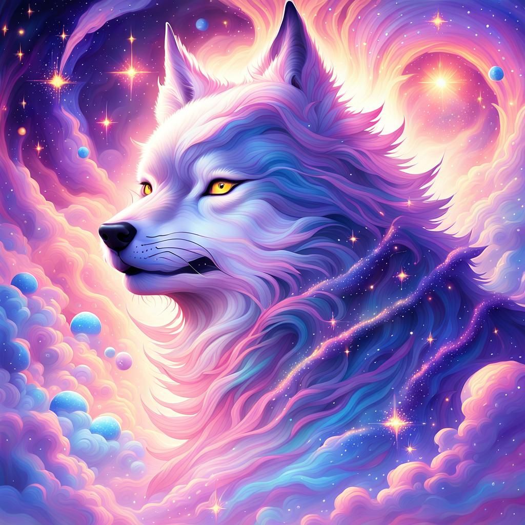Celestial Wolf Face in Space as Digital Painting