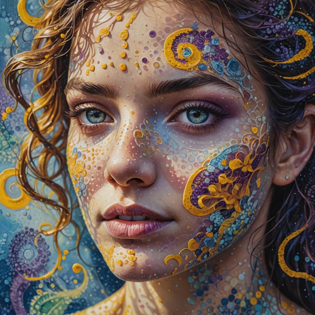 Pointillist Portrait with Swirling Patterns and Double Expos...