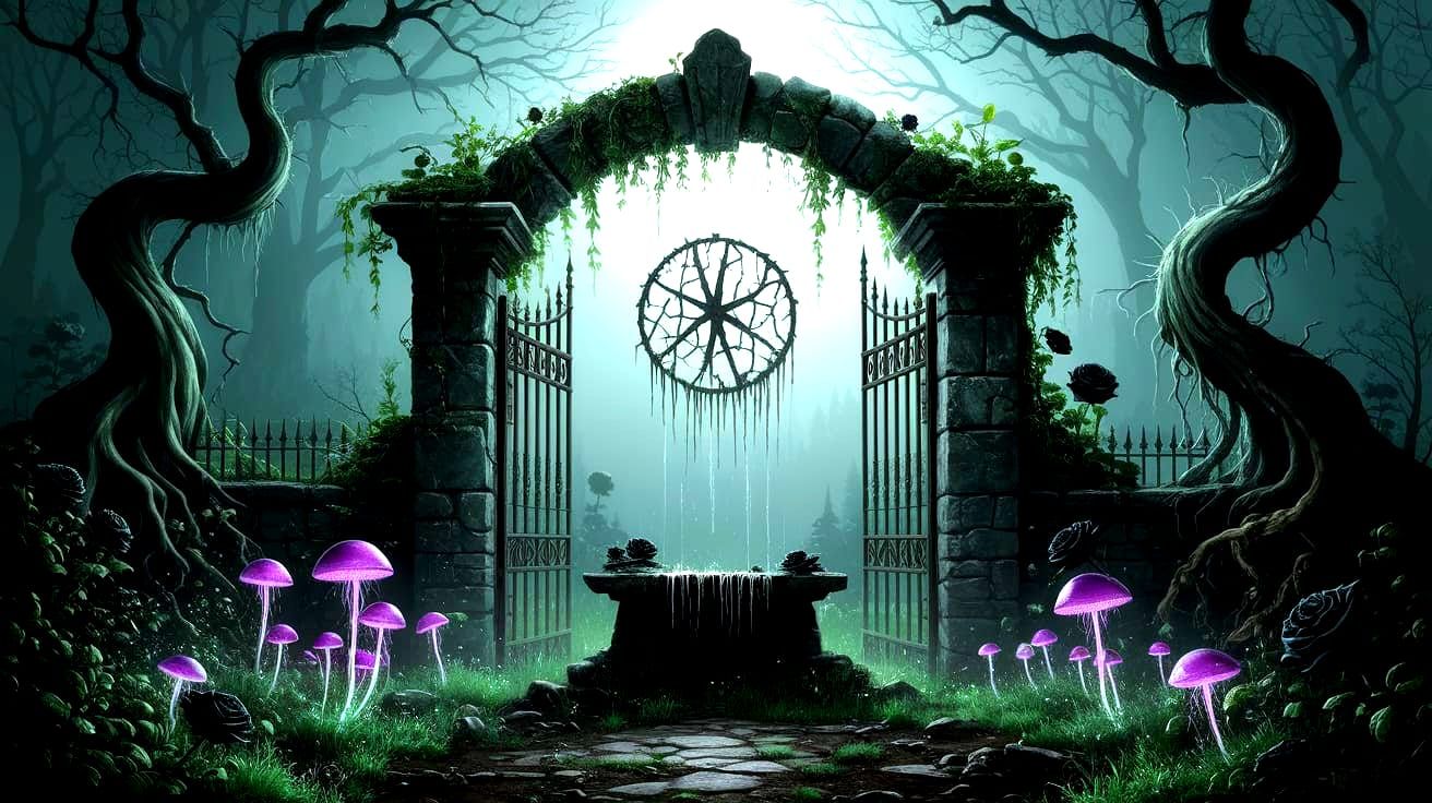 Ethereal Moonlit Garden in a Cursed Forest