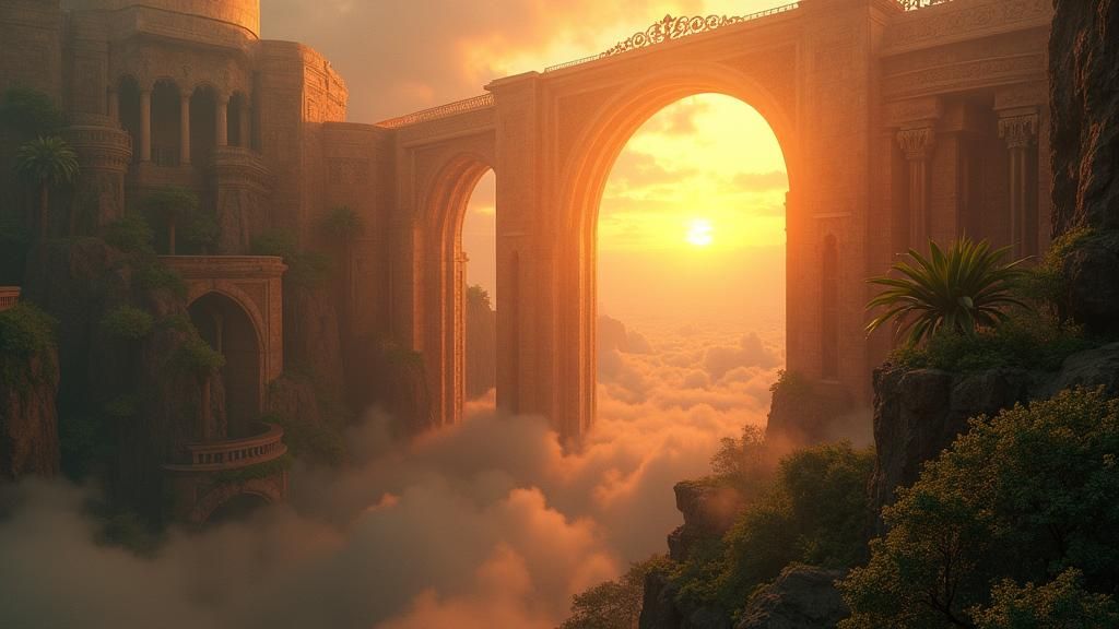 Babylon's Hanging Gardens at Sunset: Matte Painting