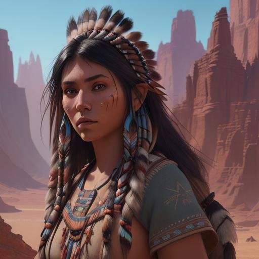 Detailed Matte Painting of Native American Woman