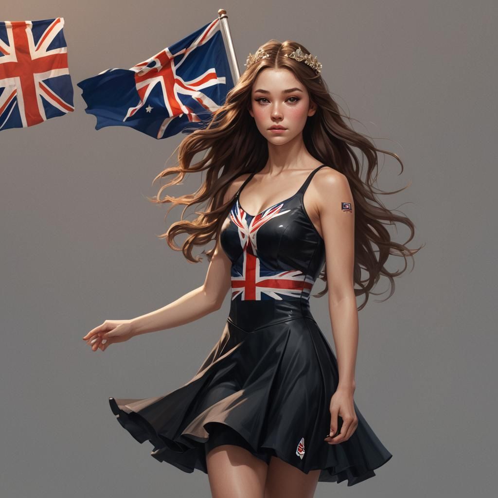Figure Skater Portrait with UK Flag in Art Nouveau Style
