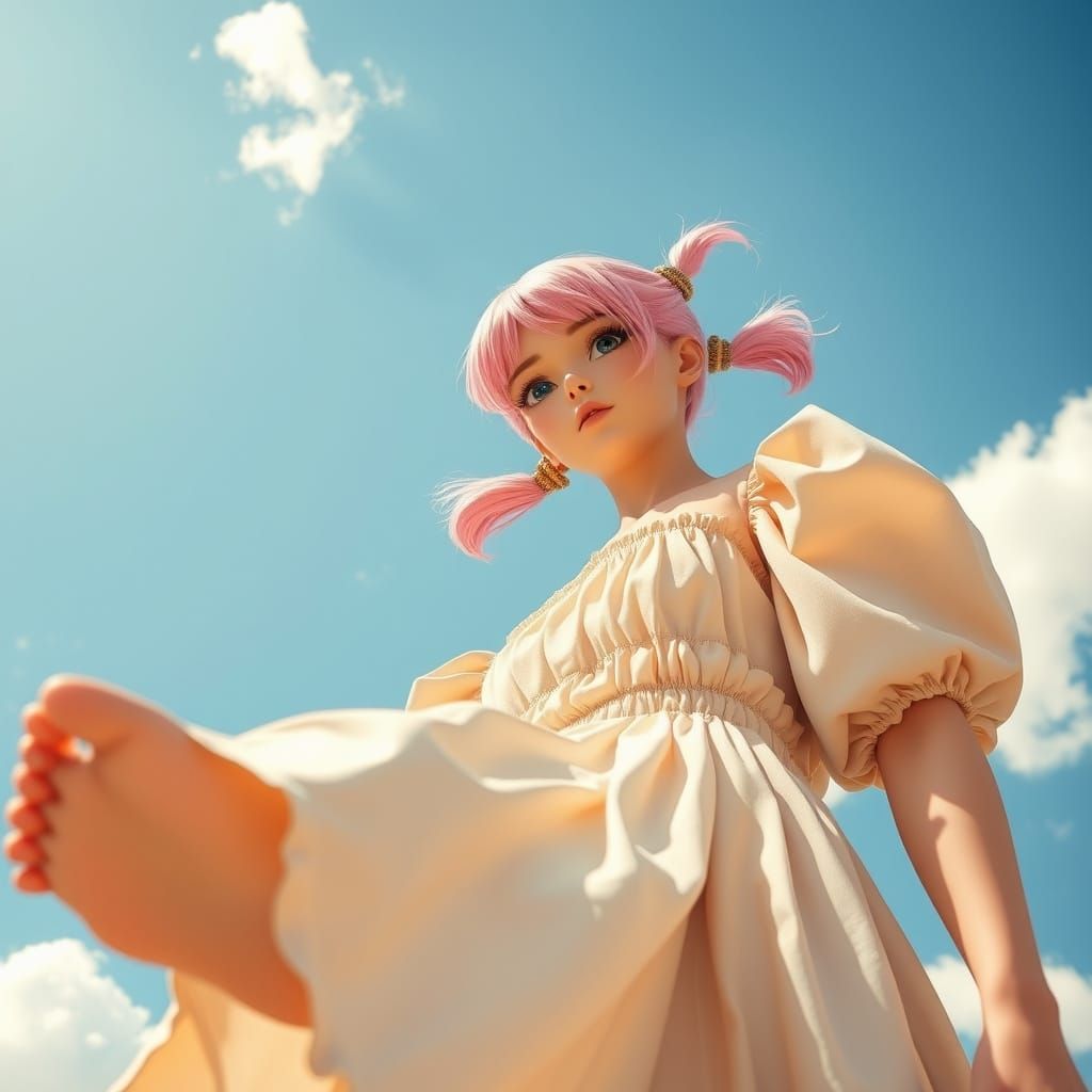 Confident Pink-Haired Woman in Anime Style