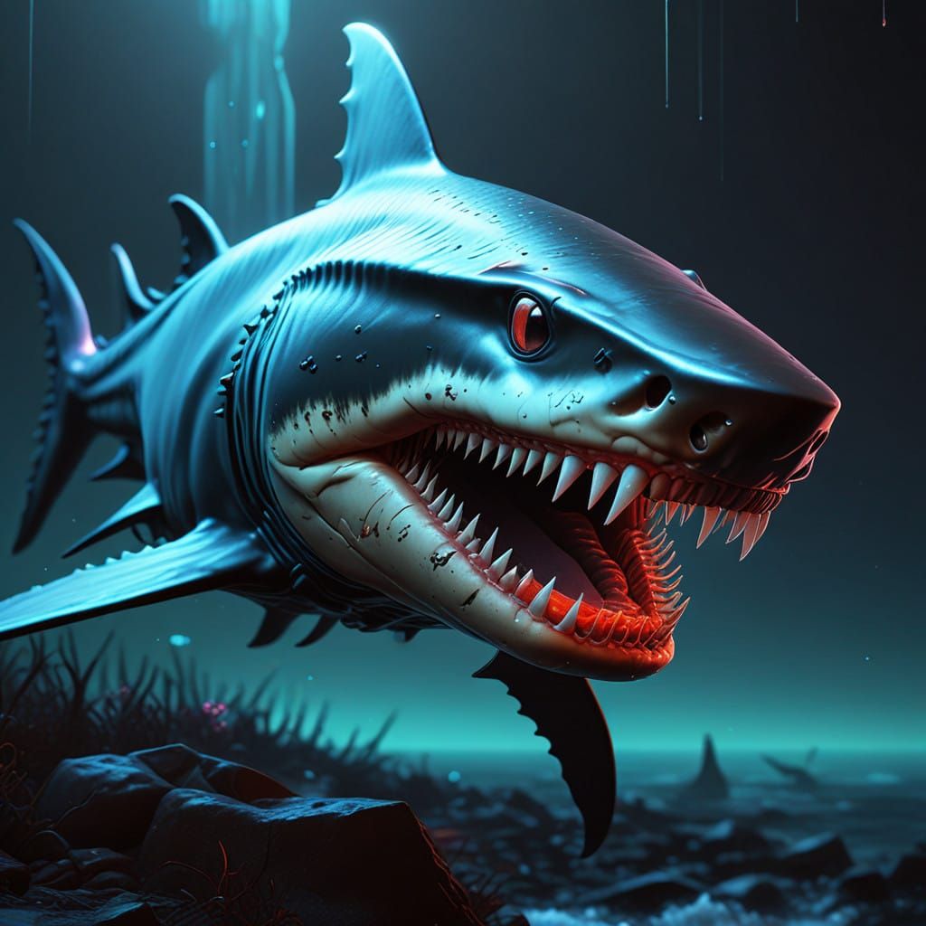 Ethereal Alien Shark-Creature with Radiant Armor