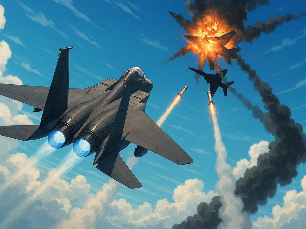 F-15 Eagle in Anime Style Launches Missiles