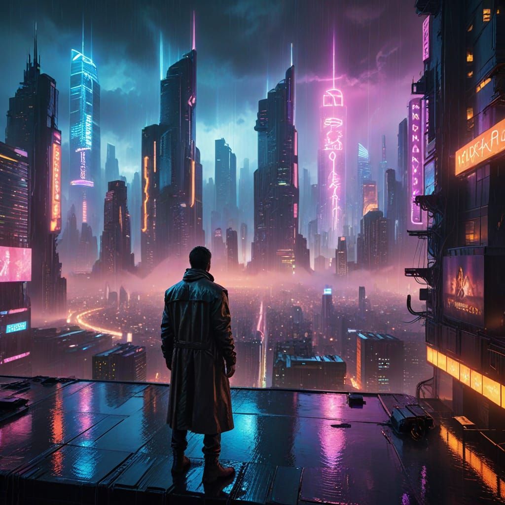Neon Megacity at Night in Cyberpunk Style