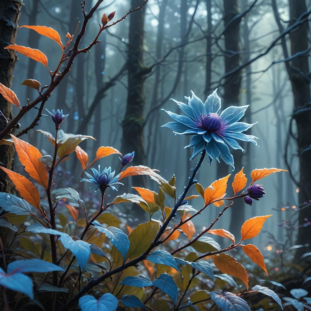 Mystical Blue Flower in Fantasy Forest Concept Art