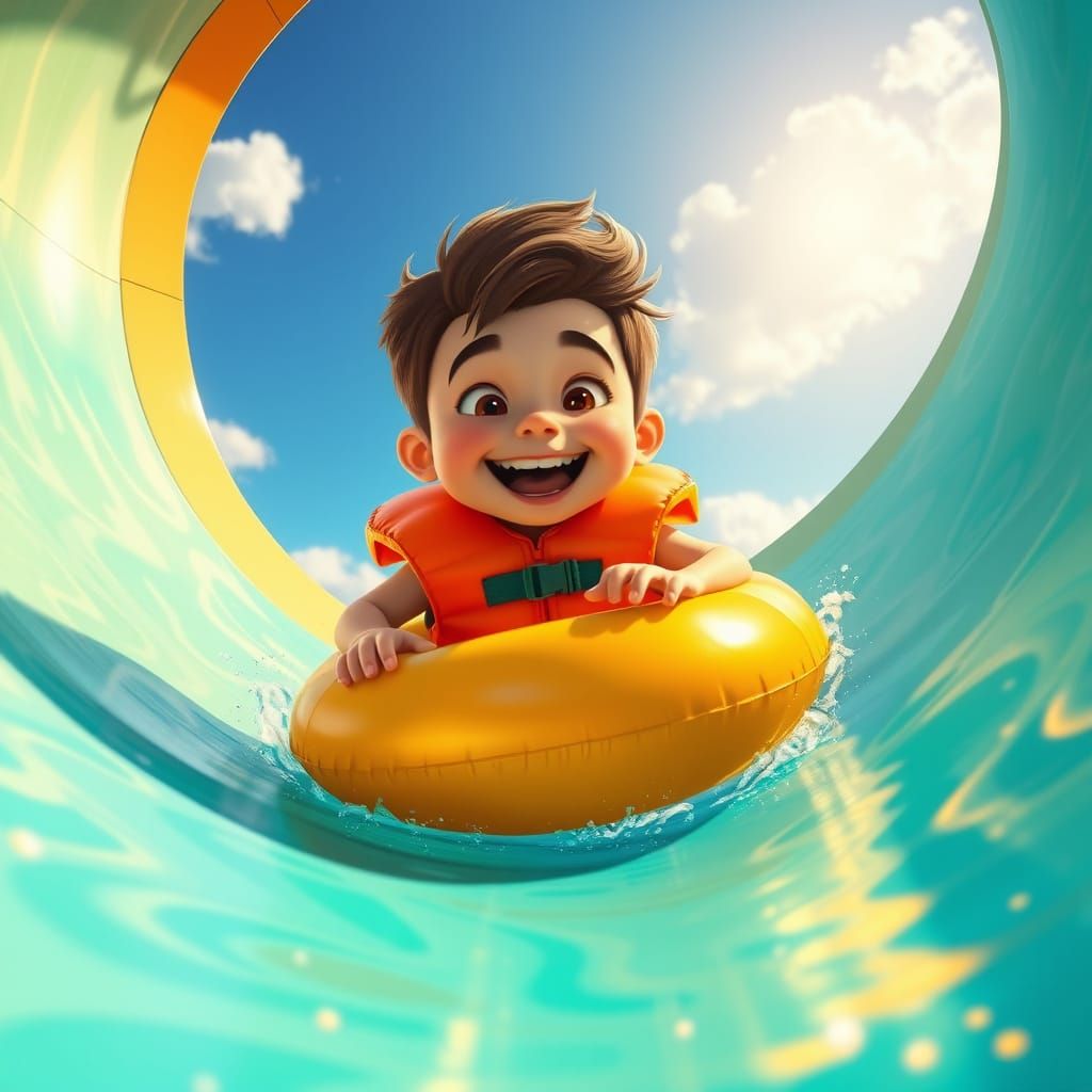 Spiraling Waterslide Adventure in Vibrant Futuristic Style