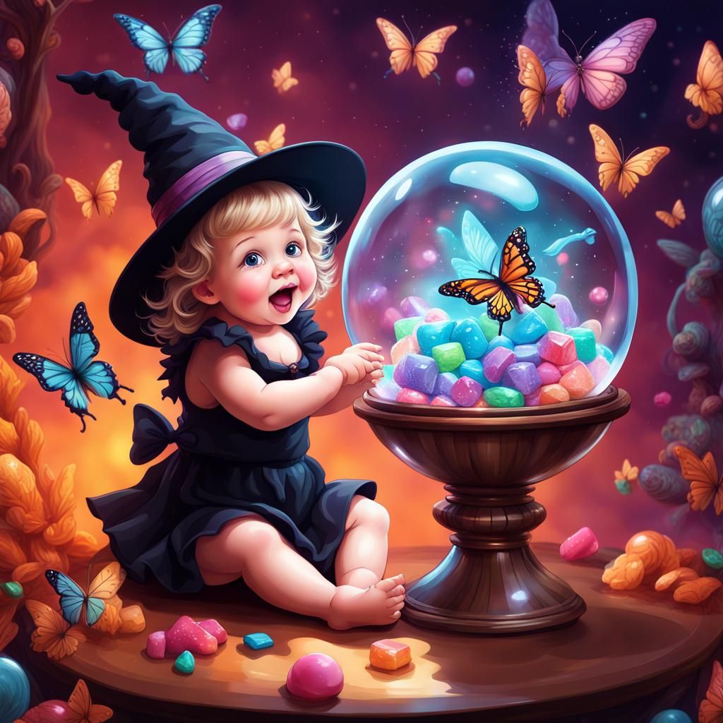 Baby Witch in Crystal Globe with Candy