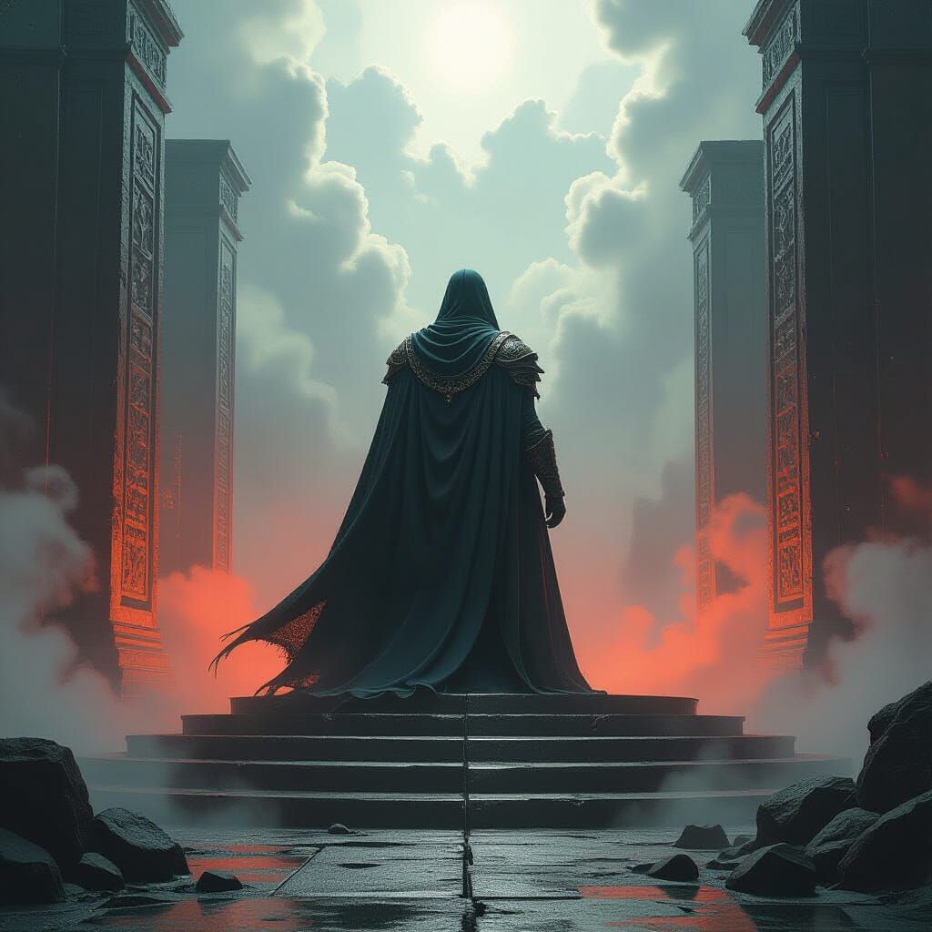 Mythic Figure in Vaporwave Charcoal Drawing