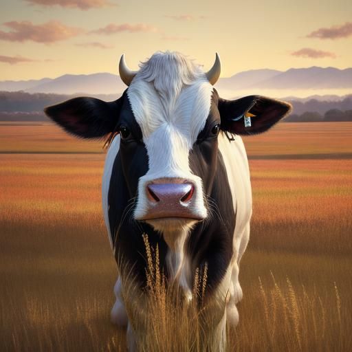 Cow in Field: Expressive Brushstrokes in Golden Light