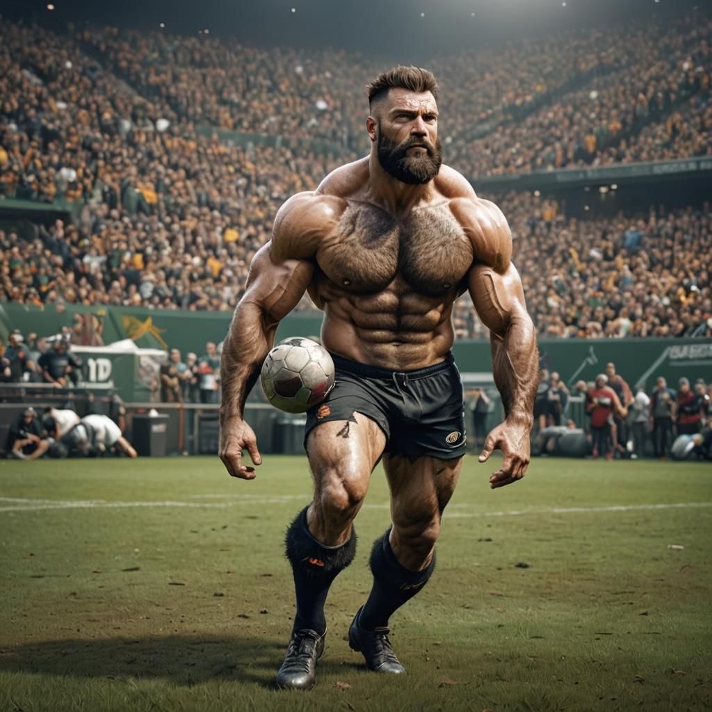 Muscular Football Player on Field: Detailed Fantasy Art
