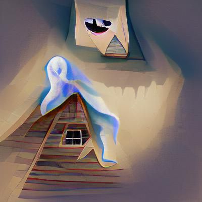 Ethereal Ghostly Figure in Dark Attic