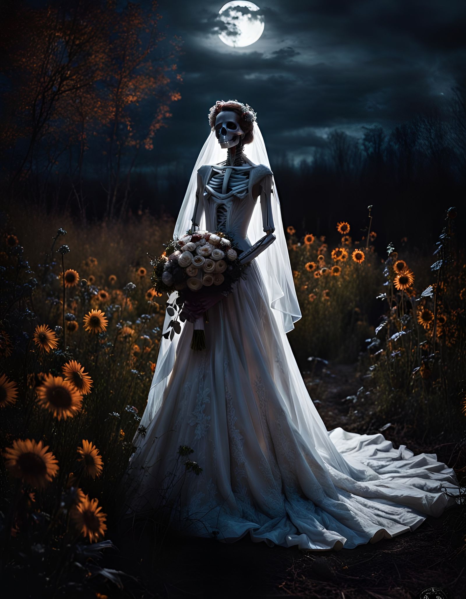 Skeletal Ghost Bride in Dark Fantasy Style