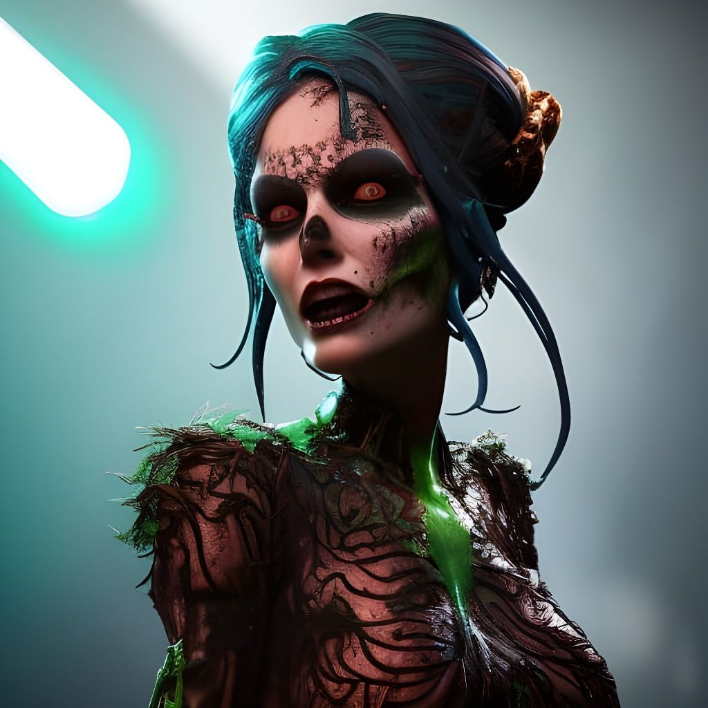 Zombie Woman Portrait in Detailed Render