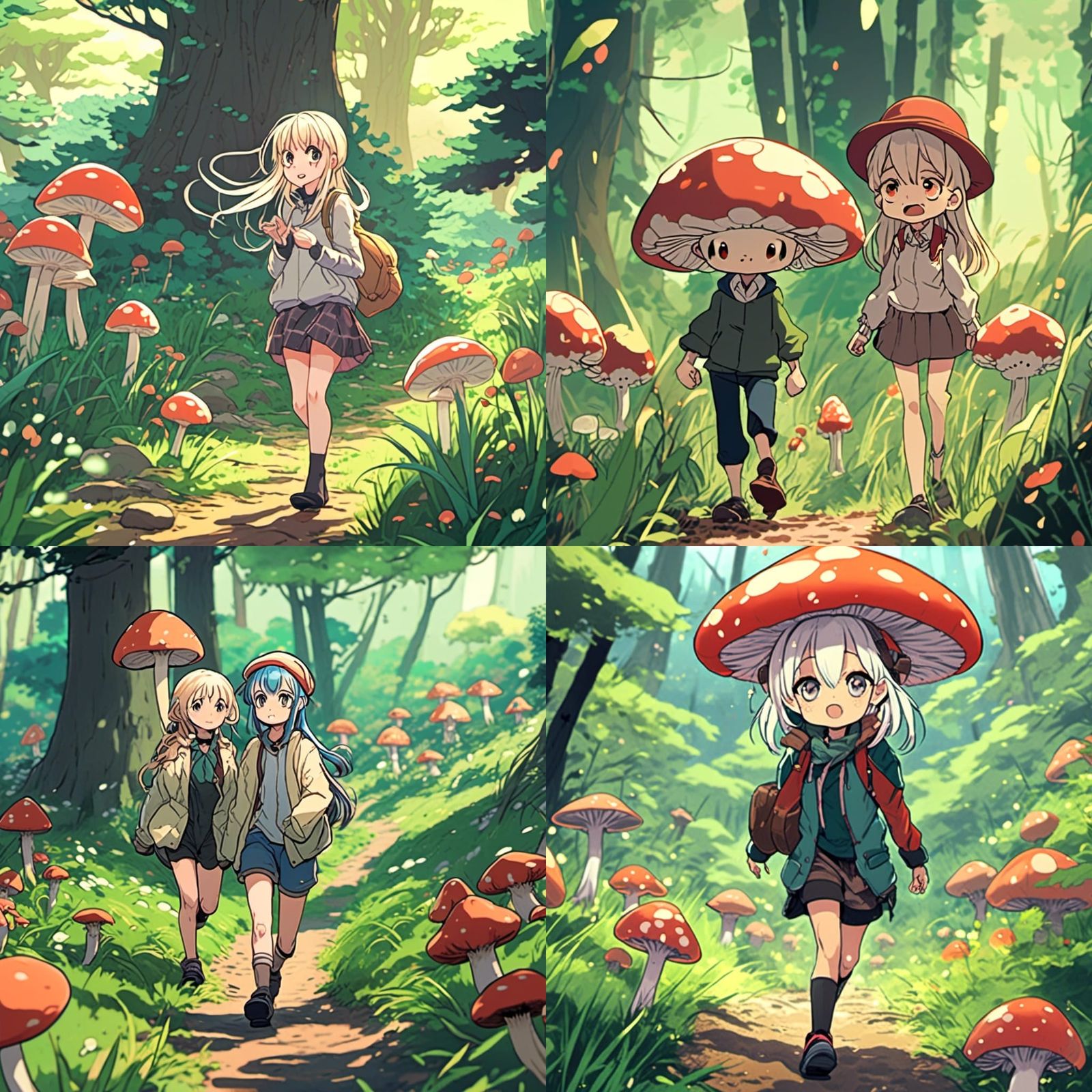 Anime Walking Onion Grass and Mushrooms