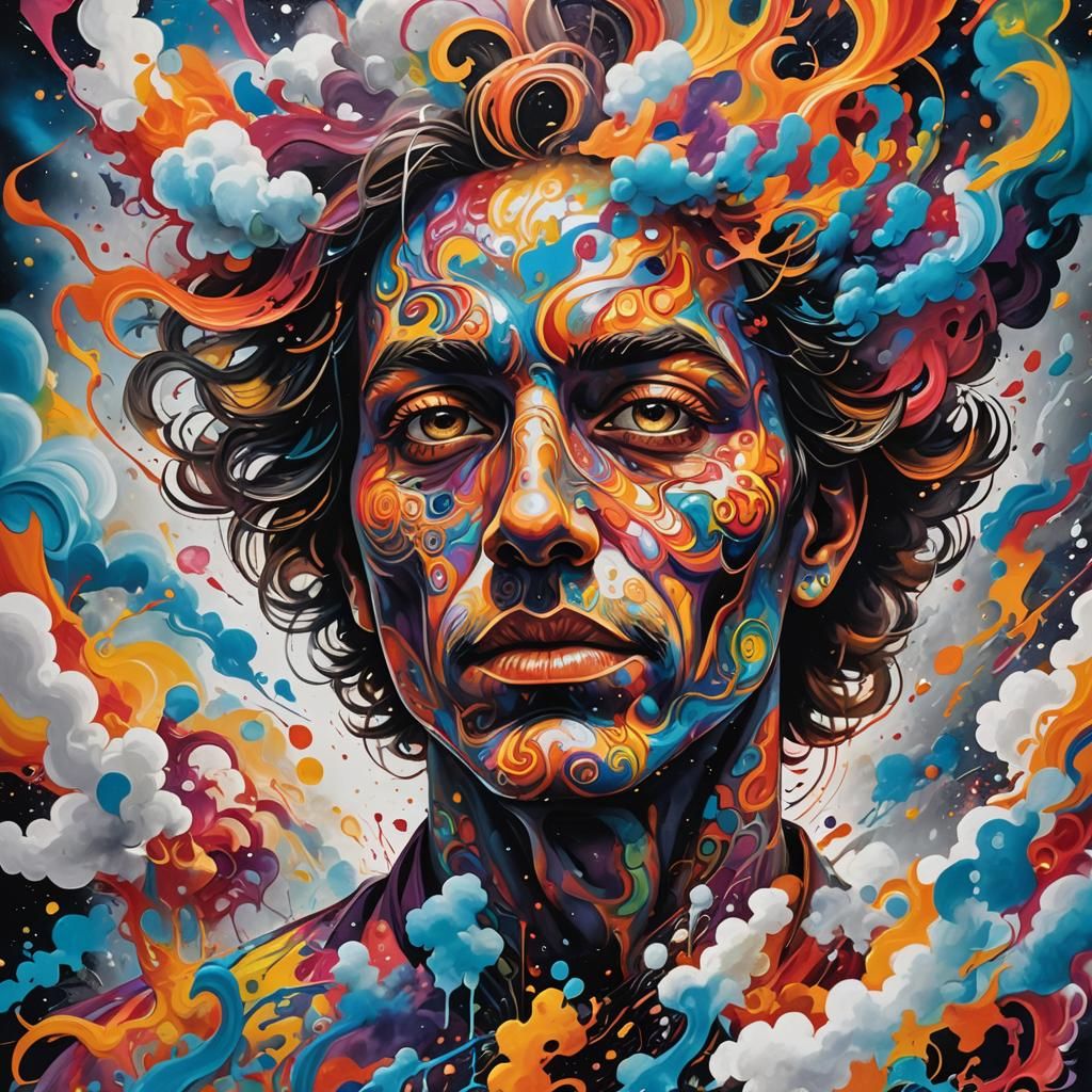 Surreal Portrait Dissolving into Colorful Dreamscape