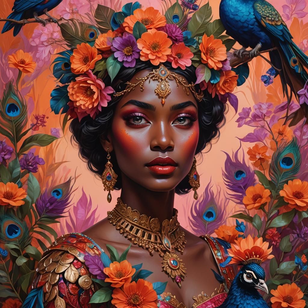 Fantasy Woman with Floral Crown, Digital Art